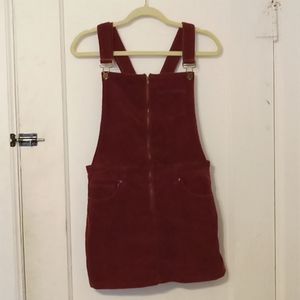 Indigo Rein, maroon velvet/corduroy, dress/overalls